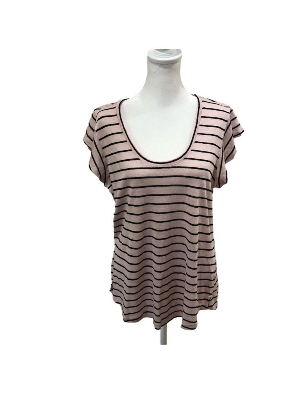 SANCTUARY linen pink and brown striped scoop neck short sleeve top. NWT. Size L